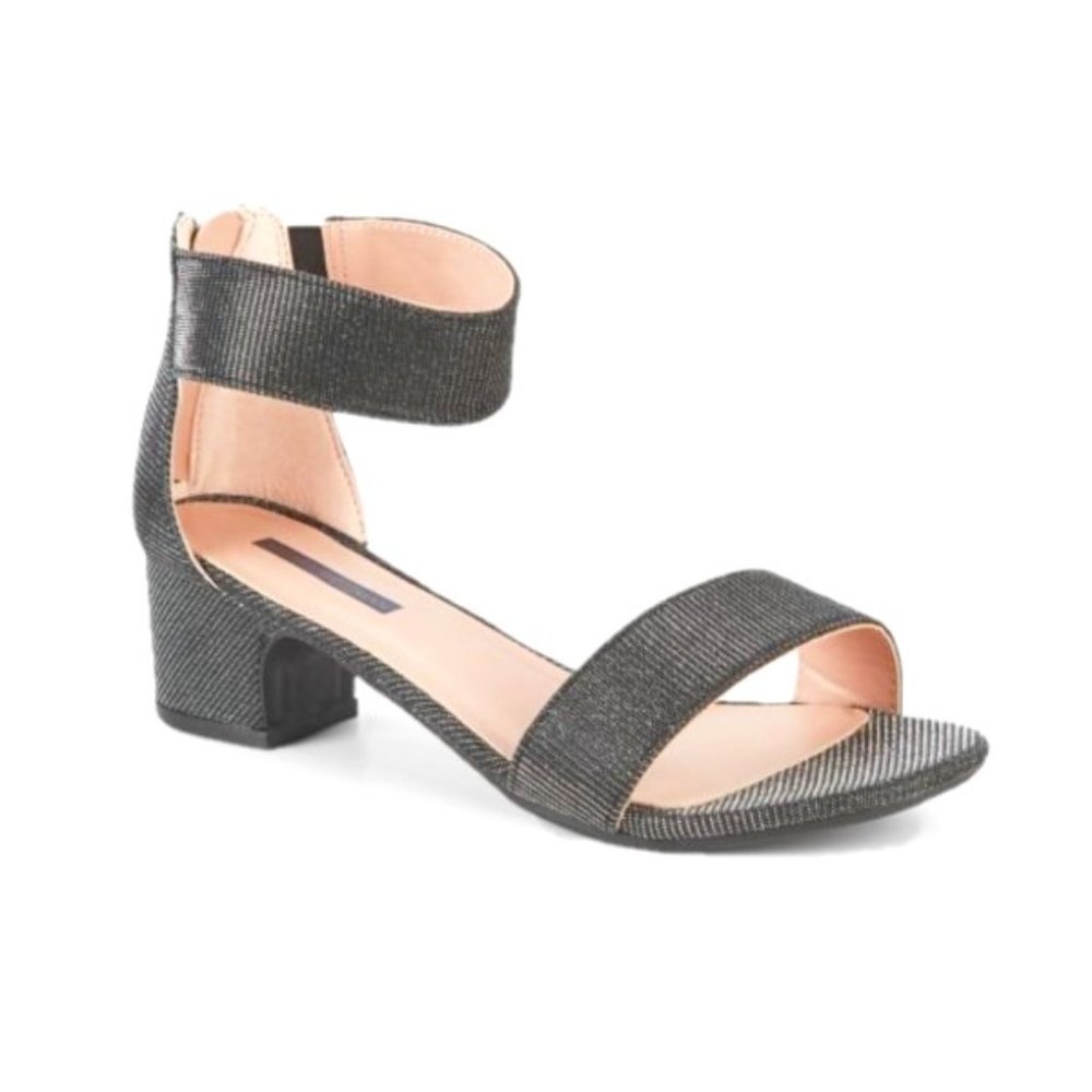 Stuart Weitzman Black Textured Low Block Heel Sandal